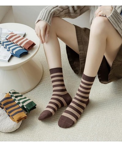 5/10 Pairs Retro Style Colorful Striped Socks, Cute Athletic Crew socks for Women 10 Pairs-set a $9.85 Activewear