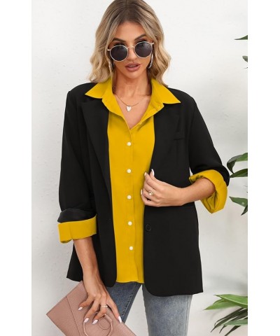 Women Button Down Shirts Long Sleeve Chiffon Office V Neck Casual Business Blouses Tops Yellow $16.65 Blouses