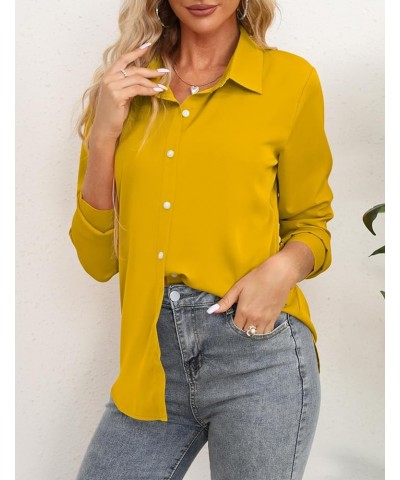 Women Button Down Shirts Long Sleeve Chiffon Office V Neck Casual Business Blouses Tops Yellow $16.65 Blouses