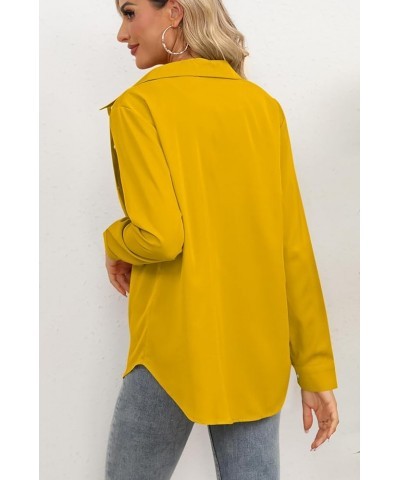 Women Button Down Shirts Long Sleeve Chiffon Office V Neck Casual Business Blouses Tops Yellow $16.65 Blouses