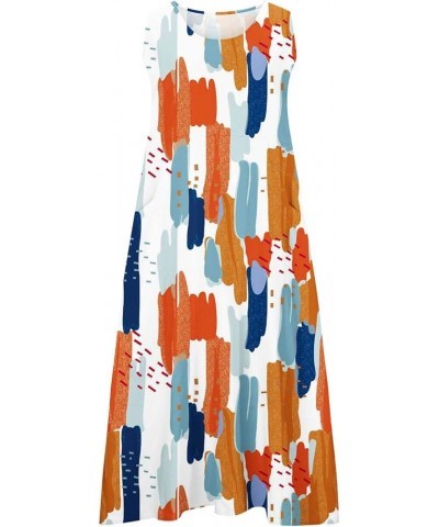 Summer Dresses for Women 2024 Casual Boho Sundress Crew Neck Sleeveless Beach Maxi Dresses with Pockets 5-orange Dress $8.41 ...