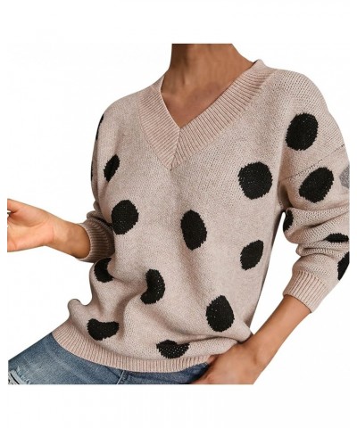V Neck Pullover Sweater for Women Polka Dot Graphic Jumper Soft Long Sleeve Winter Fall Sweaters Warm Knitted Tops Khaki $11....