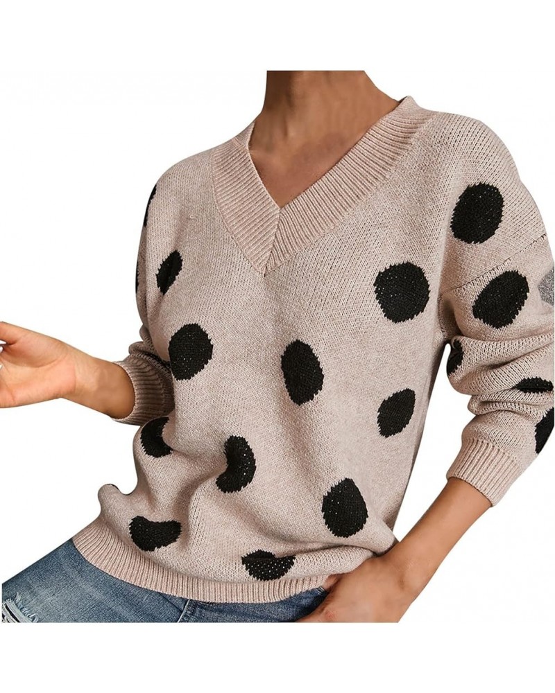 V Neck Pullover Sweater for Women Polka Dot Graphic Jumper Soft Long Sleeve Winter Fall Sweaters Warm Knitted Tops Khaki $11....