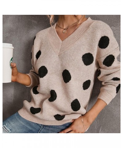 V Neck Pullover Sweater for Women Polka Dot Graphic Jumper Soft Long Sleeve Winter Fall Sweaters Warm Knitted Tops Khaki $11....