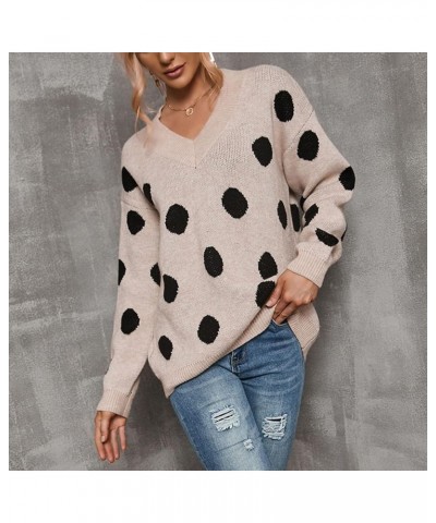 V Neck Pullover Sweater for Women Polka Dot Graphic Jumper Soft Long Sleeve Winter Fall Sweaters Warm Knitted Tops Khaki $11....