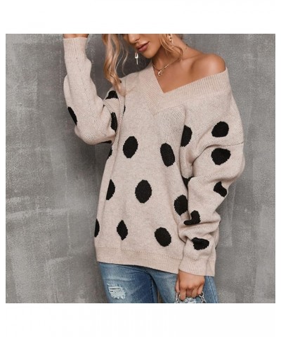 V Neck Pullover Sweater for Women Polka Dot Graphic Jumper Soft Long Sleeve Winter Fall Sweaters Warm Knitted Tops Khaki $11....