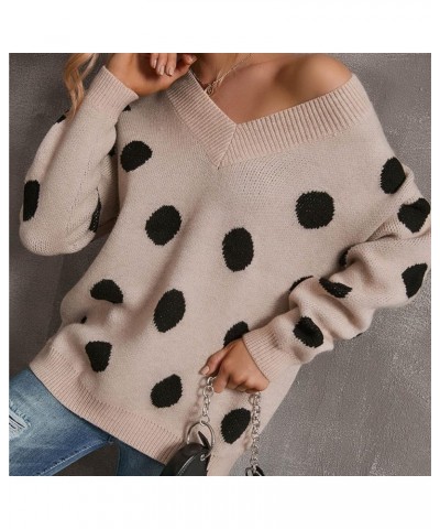 V Neck Pullover Sweater for Women Polka Dot Graphic Jumper Soft Long Sleeve Winter Fall Sweaters Warm Knitted Tops Khaki $11....