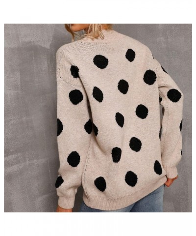 V Neck Pullover Sweater for Women Polka Dot Graphic Jumper Soft Long Sleeve Winter Fall Sweaters Warm Knitted Tops Khaki $11....