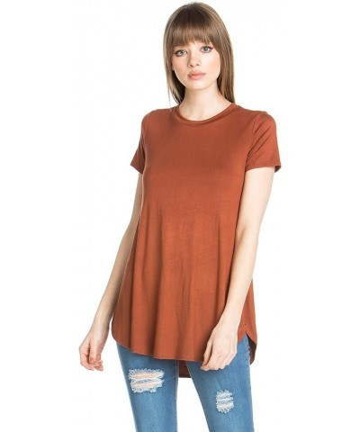 Women's Scoop Neck Short Sleeve Scallop Round Hem Tunic Top T-Shirts Hazelnut $10.40 Tops