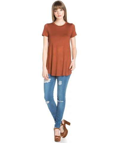 Women's Scoop Neck Short Sleeve Scallop Round Hem Tunic Top T-Shirts Hazelnut $10.40 Tops