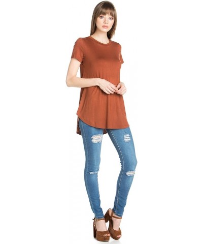 Women's Scoop Neck Short Sleeve Scallop Round Hem Tunic Top T-Shirts Hazelnut $10.40 Tops