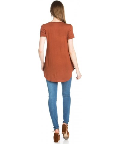 Women's Scoop Neck Short Sleeve Scallop Round Hem Tunic Top T-Shirts Hazelnut $10.40 Tops