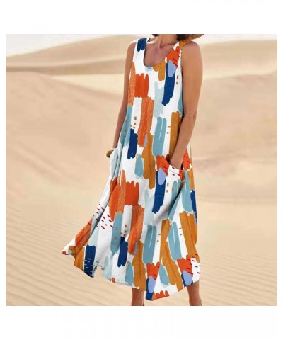 Summer Dresses for Women 2024 Casual Boho Sundress Crew Neck Sleeveless Beach Maxi Dresses with Pockets 5-orange Dress $8.41 ...