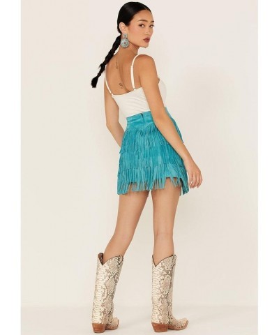 Women's Fringe Tiered Suede Mini Skirt - L704-Trq Turquoise $44.70 Skirts