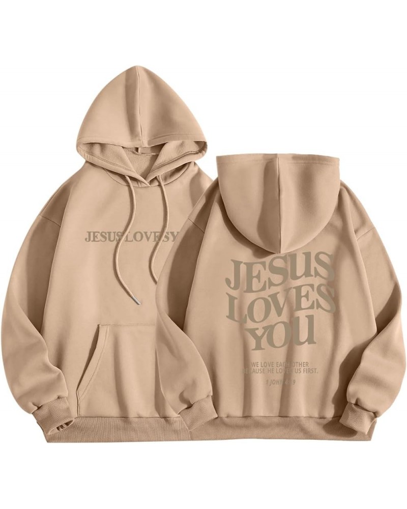 Christian Sweatshirt Women Jesus Loves You Long Sleev Letter Print Pullover Tops Vintage Lightweight Sports Hooded Sweatshirt...