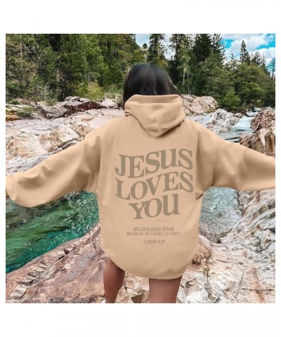 Christian Sweatshirt Women Jesus Loves You Long Sleev Letter Print Pullover Tops Vintage Lightweight Sports Hooded Sweatshirt...