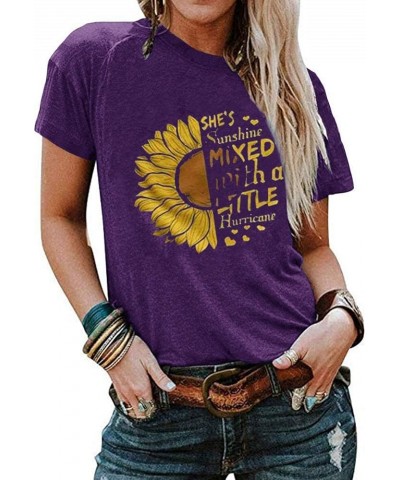 Women's Cute Sunflower Graphic T Shirts Letter Print Short Sleeve O Neck Summer Casual Cotton Tees Tops X-purple $10.00 T-Shirts