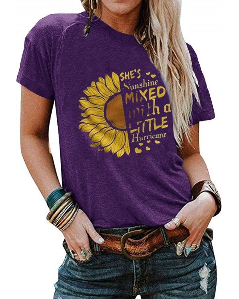 Women's Cute Sunflower Graphic T Shirts Letter Print Short Sleeve O Neck Summer Casual Cotton Tees Tops X-purple $10.00 T-Shirts