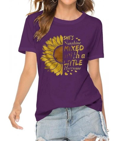 Women's Cute Sunflower Graphic T Shirts Letter Print Short Sleeve O Neck Summer Casual Cotton Tees Tops X-purple $10.00 T-Shirts