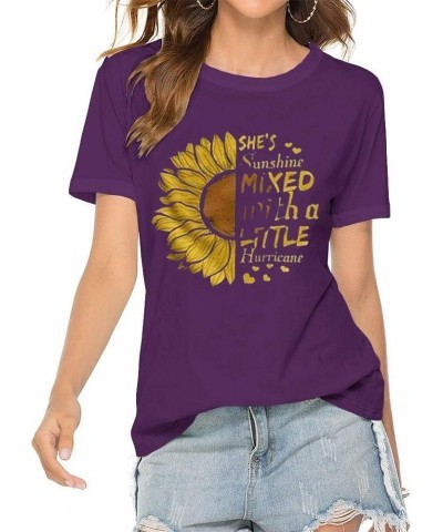 Women's Cute Sunflower Graphic T Shirts Letter Print Short Sleeve O Neck Summer Casual Cotton Tees Tops X-purple $10.00 T-Shirts