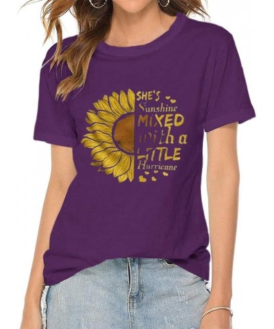 Women's Cute Sunflower Graphic T Shirts Letter Print Short Sleeve O Neck Summer Casual Cotton Tees Tops X-purple $10.00 T-Shirts