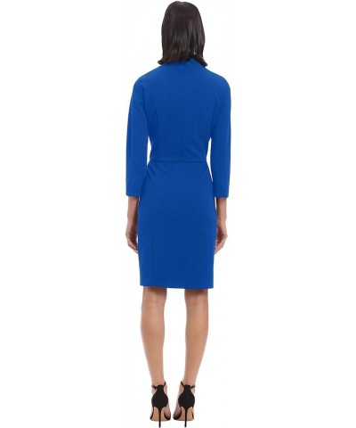 Women's Notch Neck Sleek Sheath Dress Office Workwear Blue Sapphire $20.25 Dresses