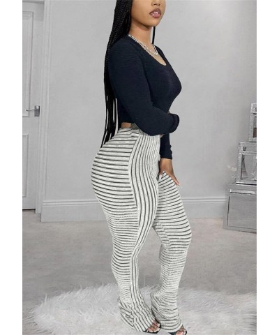 Women's Fuzzy Stacked Pants Casual Fall Stripe Patchwork High Waist Knit Sweatpants Flare Leggings Streetwear White $15.04 Le...