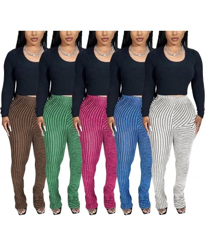 Women's Fuzzy Stacked Pants Casual Fall Stripe Patchwork High Waist Knit Sweatpants Flare Leggings Streetwear White $15.04 Le...