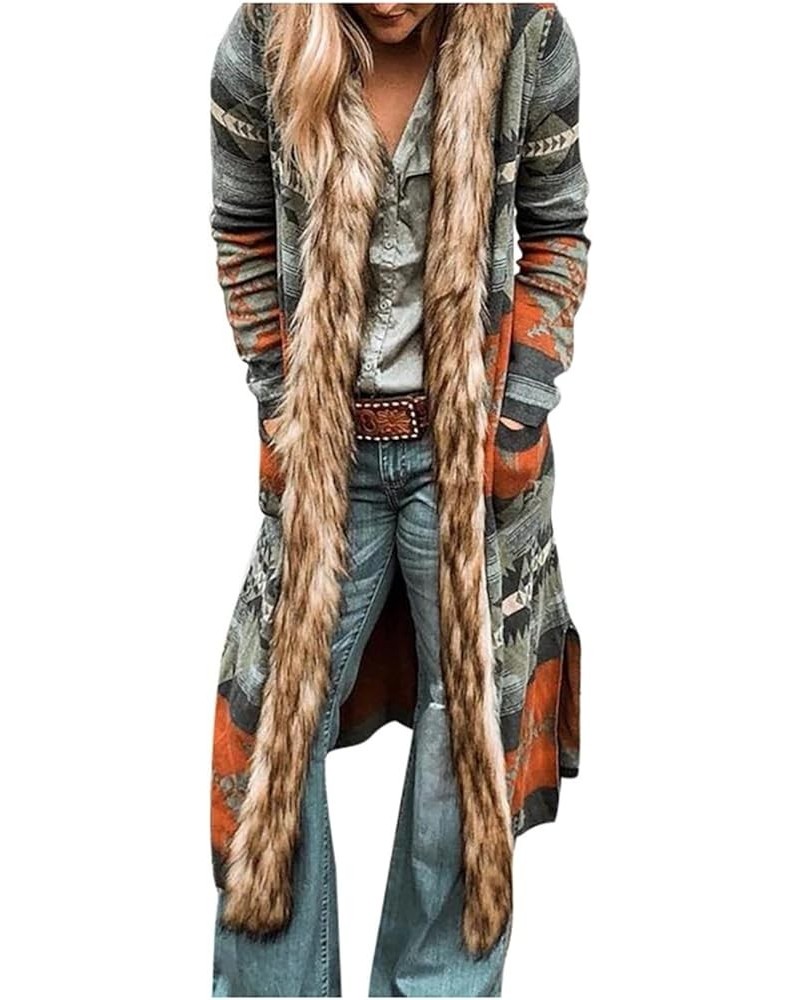 Plus Size Overcoat with Fur Hood Winter Coats for Women Windproof Outerwear Furry Jackets Ethnic Style Trench Coat Orange $18...