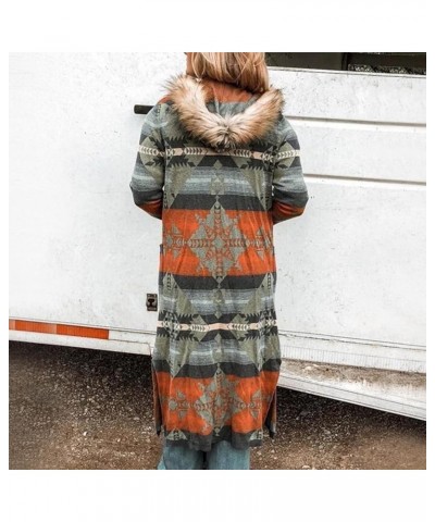 Plus Size Overcoat with Fur Hood Winter Coats for Women Windproof Outerwear Furry Jackets Ethnic Style Trench Coat Orange $18...