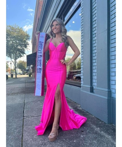 Satin Prom Dresses Long 2024 Sexy Side Slit Evening Gowns Mermaid Spaghetti Straps Formal Party Dresses Burgundy $34.02 Dresses