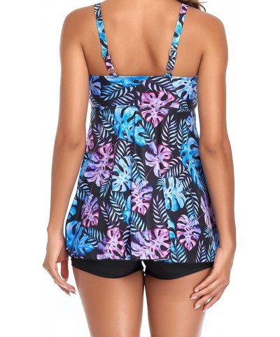 Tankini Swimsuits for Women Two Piece Tummy Control Bathing Suits Blouson Tankini Top with Sporty Boy Shorts Swimwear I-multi...