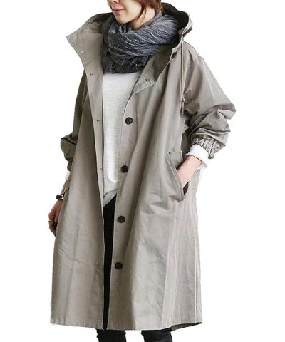 Women's Hooded Trenchcoat Windbreaker Casual Loose Windproof Long Jacket Plus Size Warm Outwear Coat 2023 Fall Winter 01-gray...
