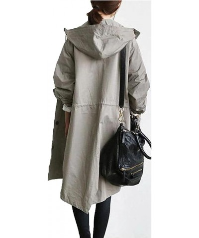 Women's Hooded Trenchcoat Windbreaker Casual Loose Windproof Long Jacket Plus Size Warm Outwear Coat 2023 Fall Winter 01-gray...