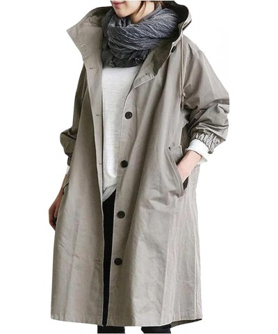 Women's Hooded Trenchcoat Windbreaker Casual Loose Windproof Long Jacket Plus Size Warm Outwear Coat 2023 Fall Winter 01-gray...