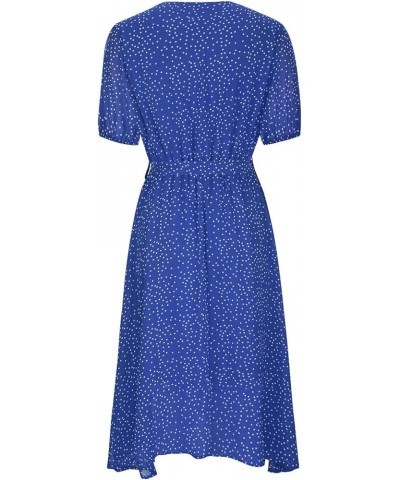 Dresses for Women 2023 Wedding Guest Summer V Neck Short Sleeve Belted Ruffle Hem A-Line Polka Dot Boho Maxi Dress Z04 Blue $...