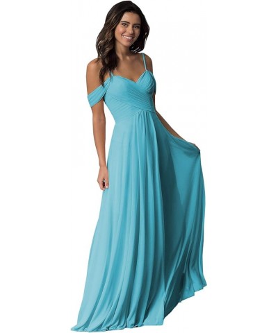 Women's Off The Shoulder Bridesmaid Dresses with Pockets Long Chiffon Pleated Formal Evening Gown Aqua Blue $29.14 Dresses