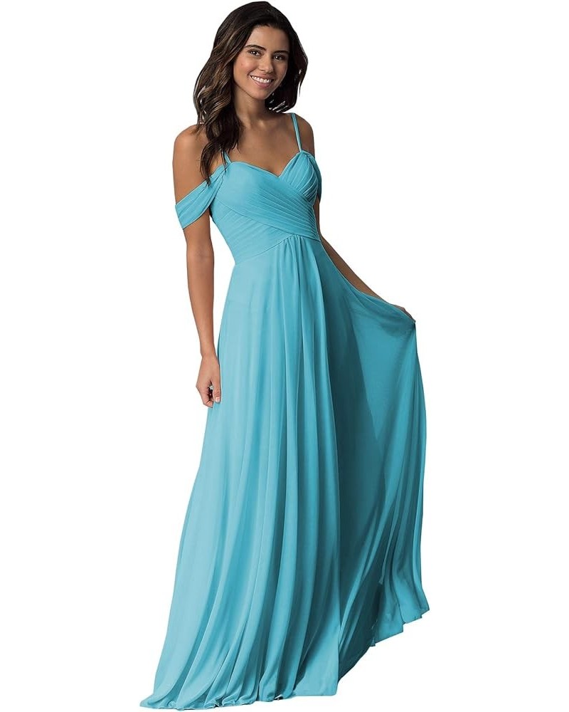 Women's Off The Shoulder Bridesmaid Dresses with Pockets Long Chiffon Pleated Formal Evening Gown Aqua Blue $29.14 Dresses