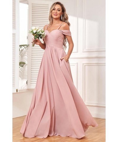 Women's Off The Shoulder Bridesmaid Dresses with Pockets Long Chiffon Pleated Formal Evening Gown Aqua Blue $29.14 Dresses