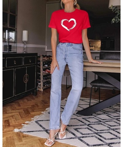 Women Cute Heart Graphic Crewneck Short Sleeve Regular Fit Casual Tee T-Shirts Tshirt Tops B Red $14.81 T-Shirts