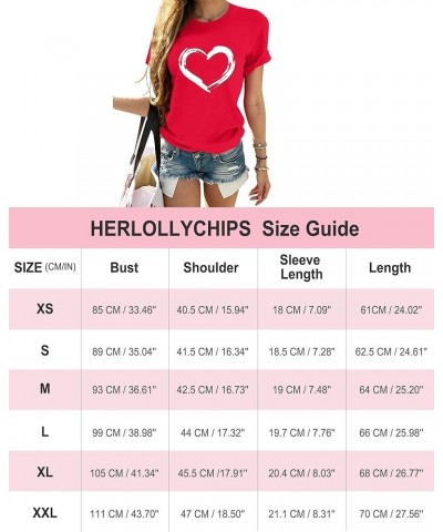 Women Cute Heart Graphic Crewneck Short Sleeve Regular Fit Casual Tee T-Shirts Tshirt Tops B Red $14.81 T-Shirts