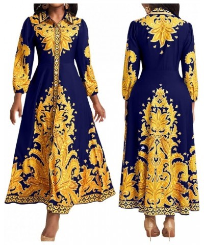 Women Maxi Dres Long Dress Casual V Neck Loose Prom Dresses Button Down Dress C-blue $14.00 Dresses