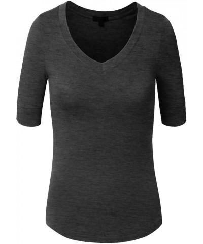 Womens Lightweight Comfy Elbow Sleeve V Neck T Shirt S-3XL Charcoalgray $9.56 T-Shirts
