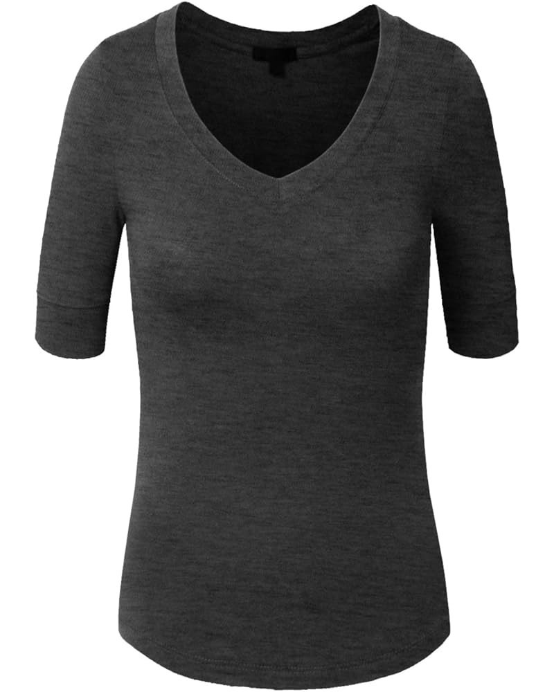 Womens Lightweight Comfy Elbow Sleeve V Neck T Shirt S-3XL Charcoalgray $9.56 T-Shirts