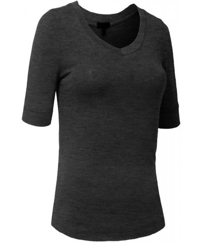 Womens Lightweight Comfy Elbow Sleeve V Neck T Shirt S-3XL Charcoalgray $9.56 T-Shirts