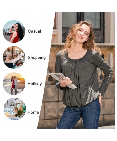 2024 Women's Winter Spring Tunic Tops Long Sleeve Casual Tshirt for Leggings Pleated Loose Blouses Flower Pink Black $11.75 Tops