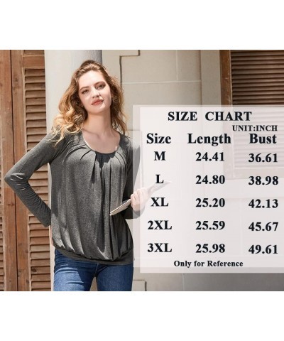 2024 Women's Winter Spring Tunic Tops Long Sleeve Casual Tshirt for Leggings Pleated Loose Blouses Flower Pink Black $11.75 Tops