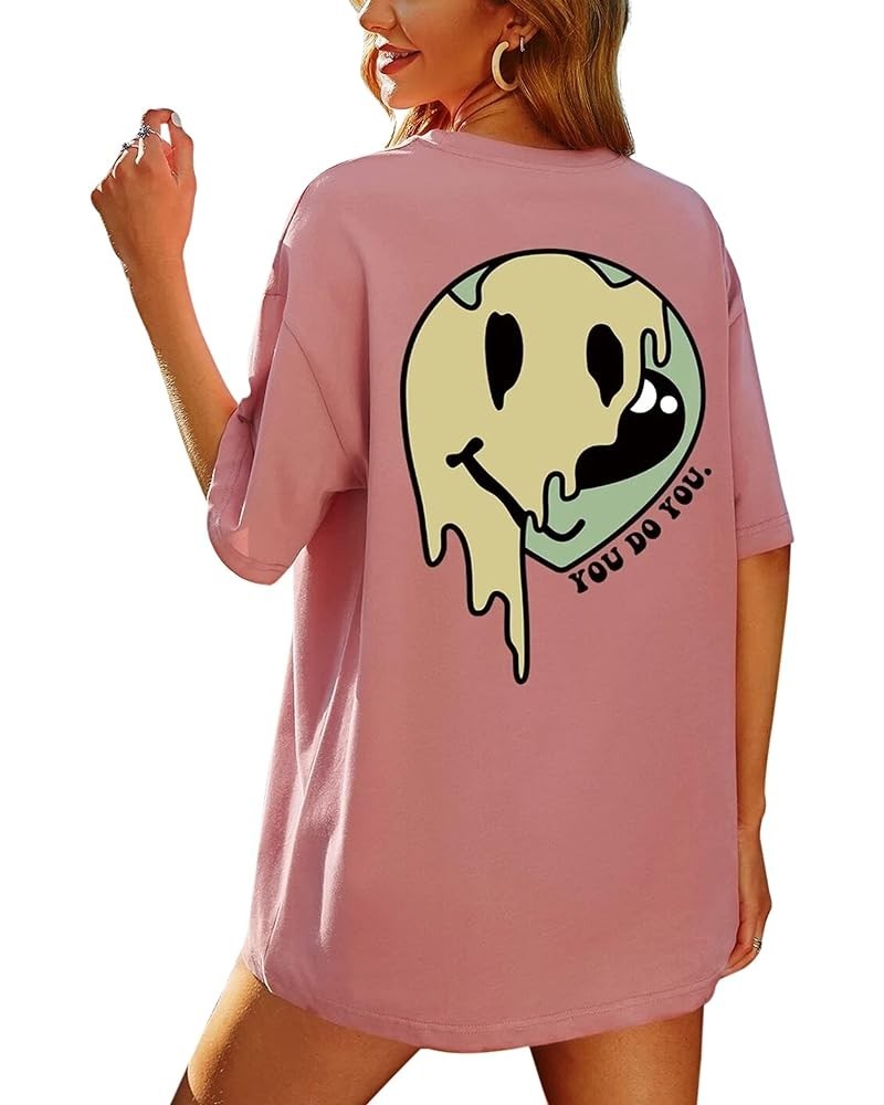 Women Oversized Funny Graphic Letter Print T Shirt Drop Shoulder Crew Neck Summer Casual Tee Tops White Alien Pink $11.21 T-S...