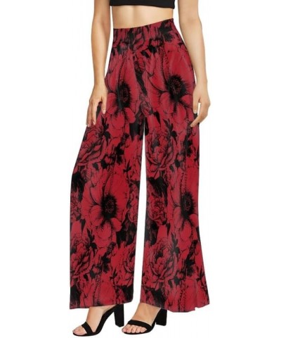 Ditsy Floral Women Casual High Waisted Palazzo Pants, Solid Color Comfy Work Long Straight Suit Pants, Long Wide Leg Flower R...