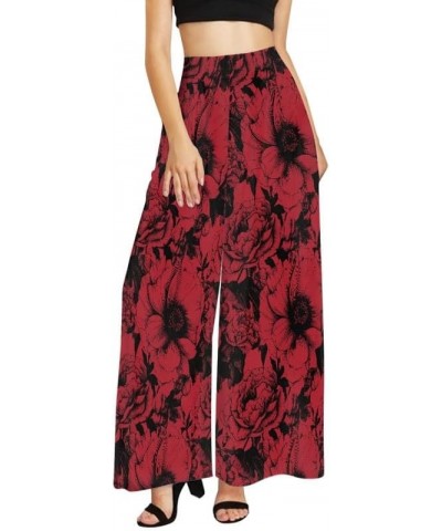 Ditsy Floral Women Casual High Waisted Palazzo Pants, Solid Color Comfy Work Long Straight Suit Pants, Long Wide Leg Flower R...